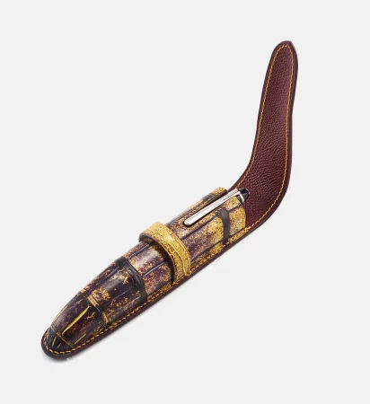 Leather Pen Case Crocodile/Yellow Chocolate